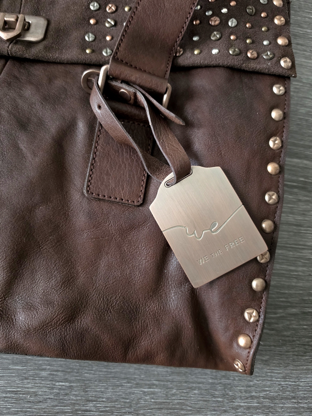 WE THE FREE 'Shay' Studded Leather Satchel Tote Bag - Dark Brown - Picture 8 of 8